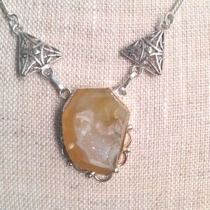 Drusy sterling silver pendant necklace. New Handcrafted.  16"+ chain. Bali Style
